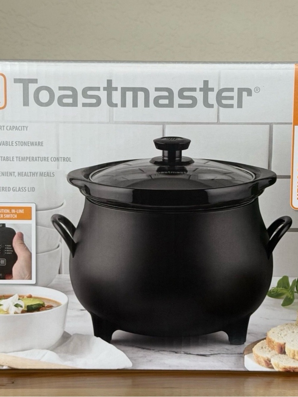 Toastmaster 4 QT Black Cauldron Slow Cooker Removable Crock Glass Lid Halloween